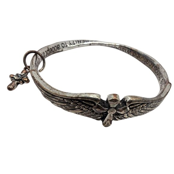 Silver tone Angel Wing Bracelet Dangling Cross charm religious quotes jewelry - Picture 1 of 5